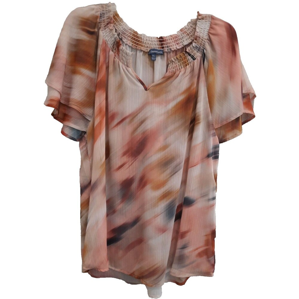 DEMOCRACY Tunic Soft Colors Flutter Sleeves Boho Top Lightweight Colorful XL